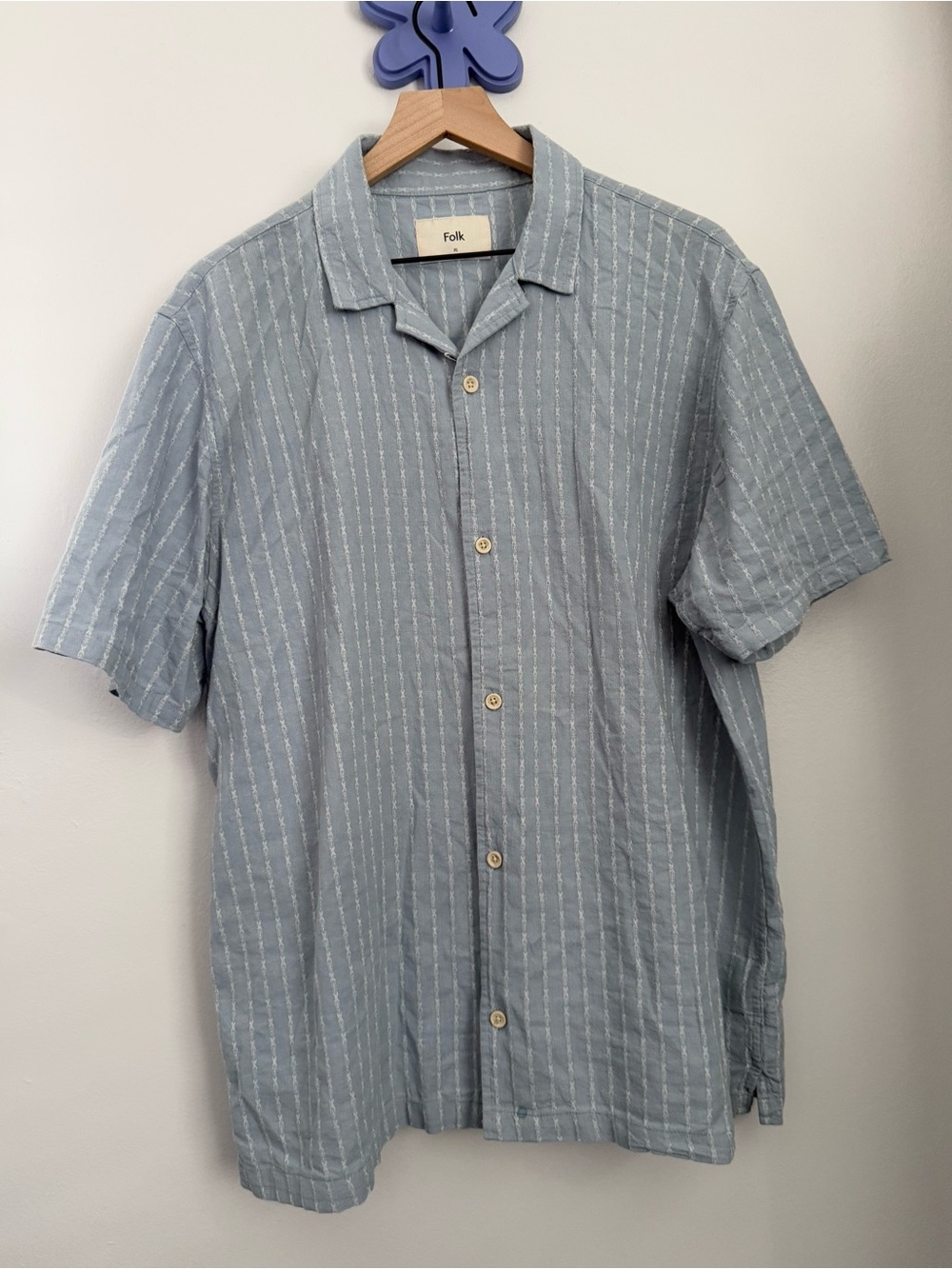 Folk Men’s XL Harris Shirt Baby Blue Cotton Linen